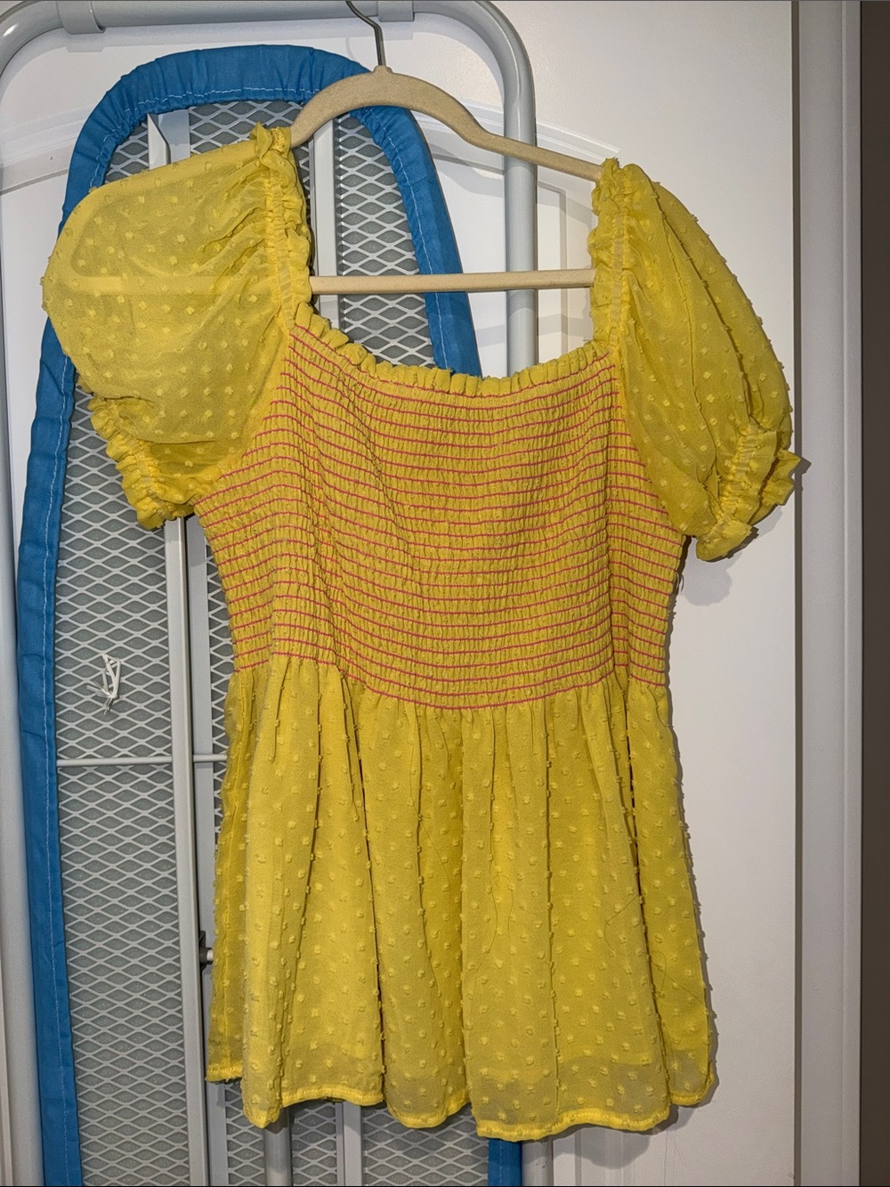 Bright Yellow Puff-Sleeve Smocked Shirt